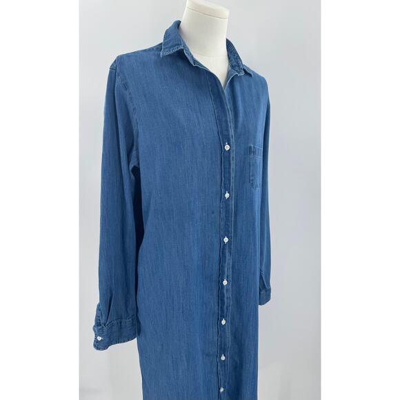 Grayson Chambray Denim Button Up Shirt Dress Blue Jean Midi Long Sleeve L - Picture 2 of 7